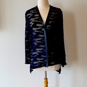 Helmut Lang black sheer shirt with leather trim